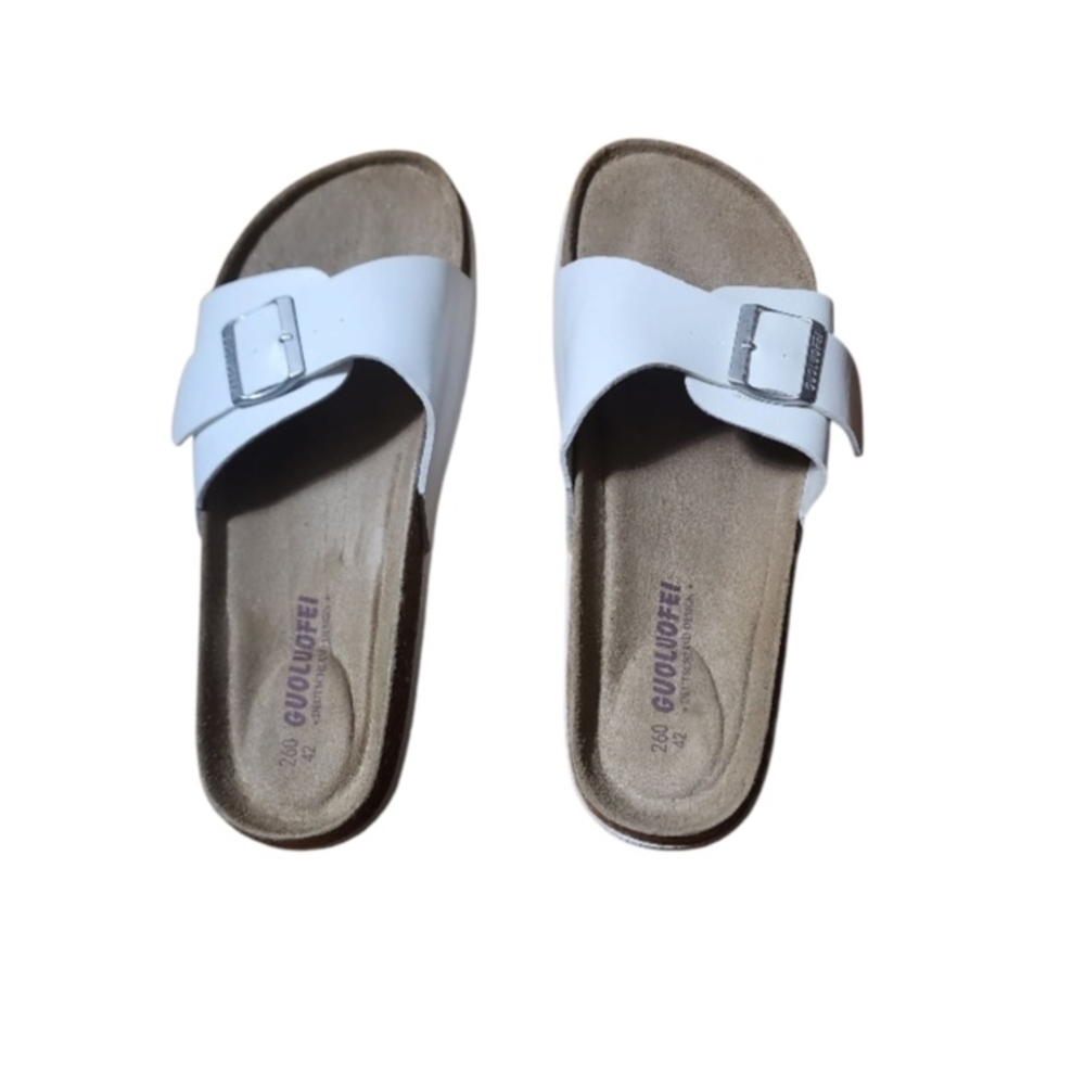 Guoluofei Women's White Slide Sandals Buckle *kinda stained